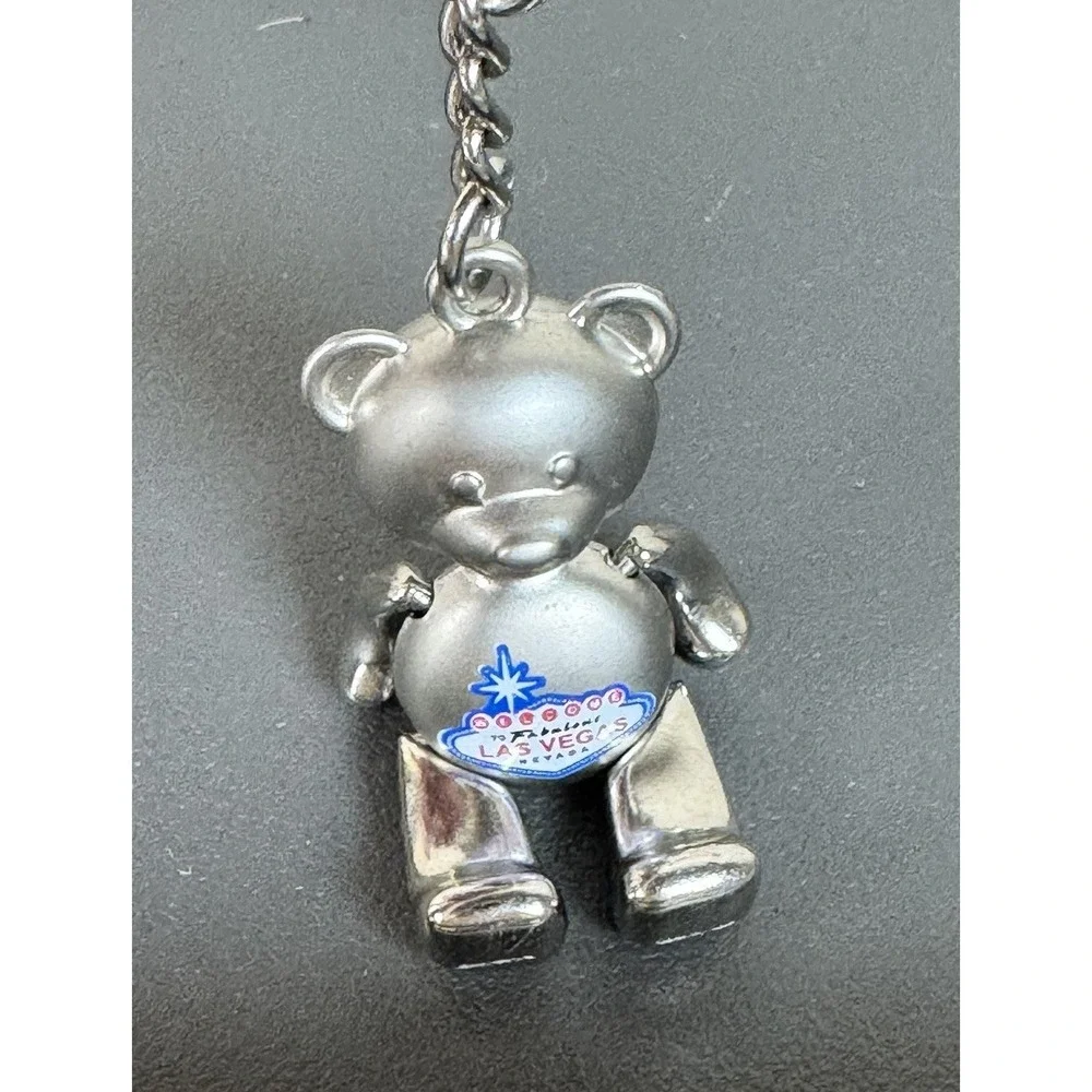 Moving Parts Bear Keychain Las Vegas Silver Tone Quality Heavy
